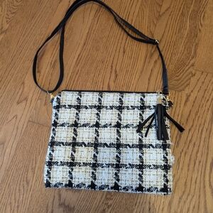 Crossbody Shoulder Bag Purse Black White Checkered Black Tassel Vintage